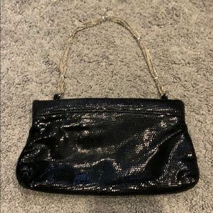 Lauren Merkin metallic black clutch with chain